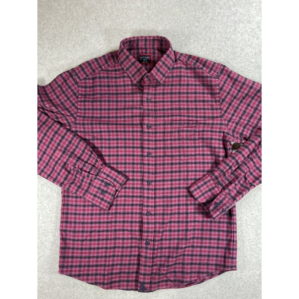 UNTUCKit Calder Slim Fit Flannel Shirt Mens Medium Burgundy Black Plaid 1717